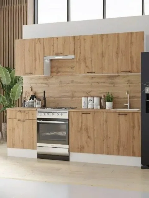 Кухонный гарнитур (кухня) Паола 2.4 Дуб вотан, столешница Дуб вотан 28 мм 2400х2160х600 мебельный РАЙ