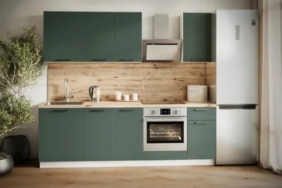 Кухонный гарнитур Hoff Сити 2,4 м, 240х210х52,6 см, МДФ/ЛДСП, белый/авокадо